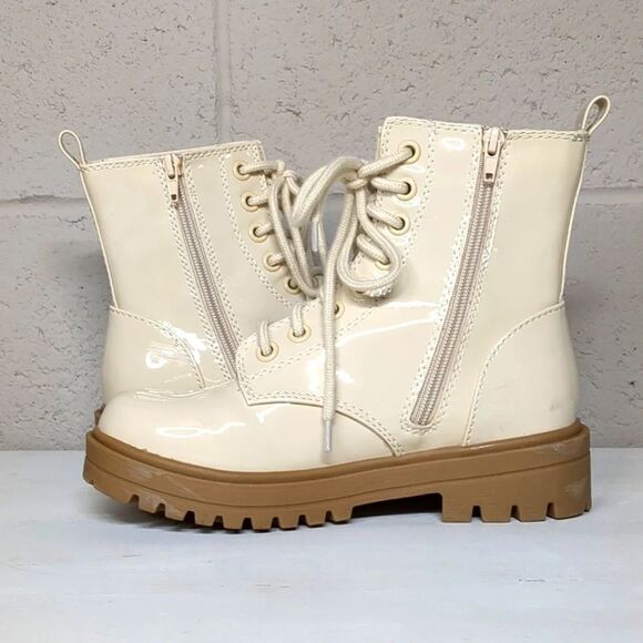 Ivory Women's Patent Leather Combat Boots 7.5 - Picture 1 of 7